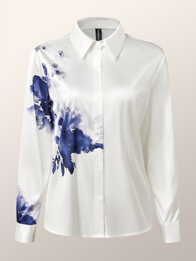 Elegant Blomstertrykt Langermet Bluse