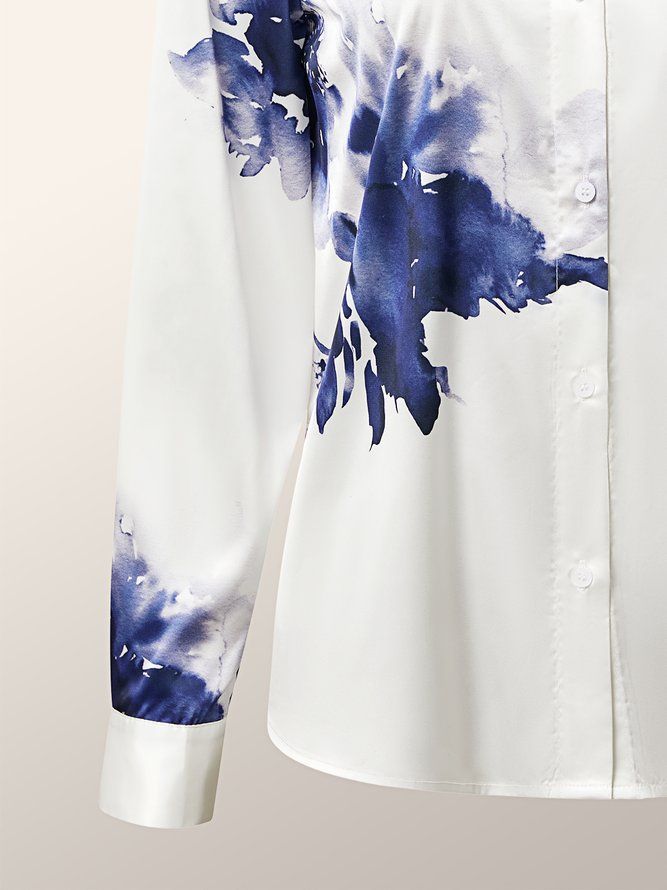 Elegant Blomstertrykt Langermet Bluse