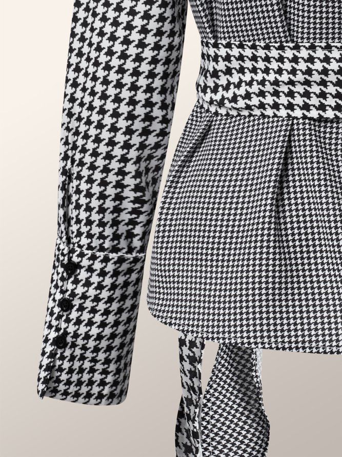 Elegant Houndstooth Langermet Skjorte Kragebluse