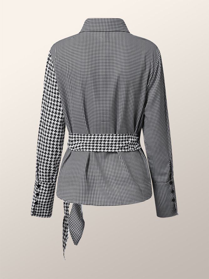 Elegant Houndstooth Langermet Skjorte Kragebluse