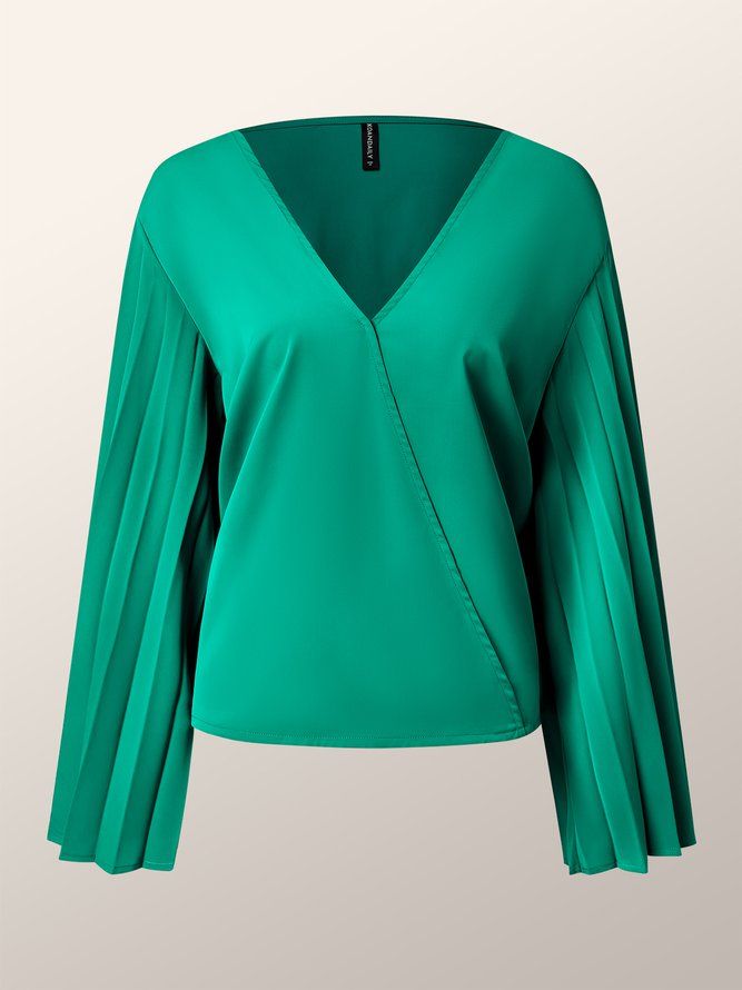 Elegant Plissert V-Hals Vanlig Topp