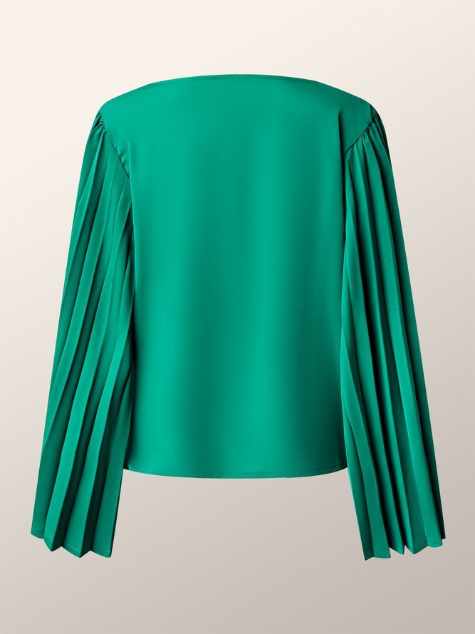 Elegant Plissert V-Hals Vanlig Topp