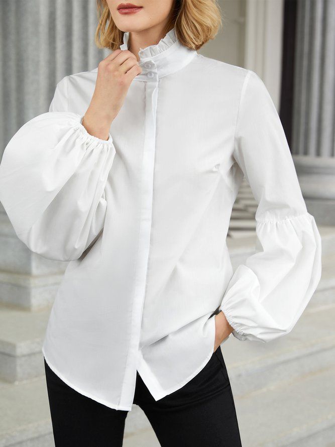 Elegant Turtleneck Ballongermet Work Solid Bluse