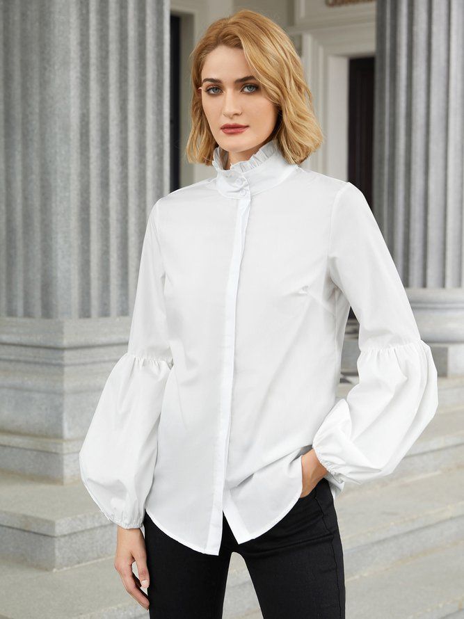 Elegant Turtleneck Ballongermet Work Solid Bluse