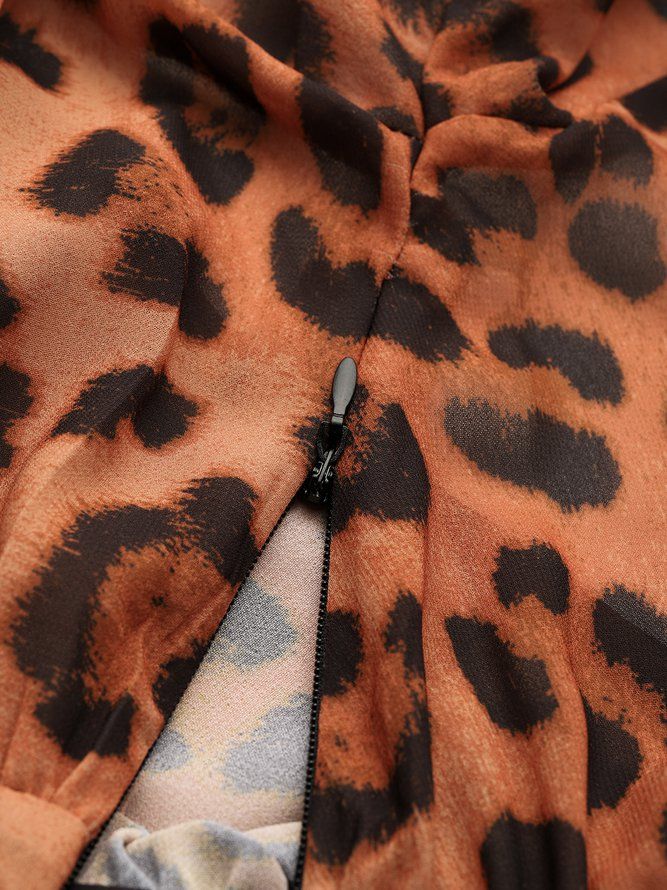 Langermet Passform Leopard Urban Chiffon Topp Med Høy Midje