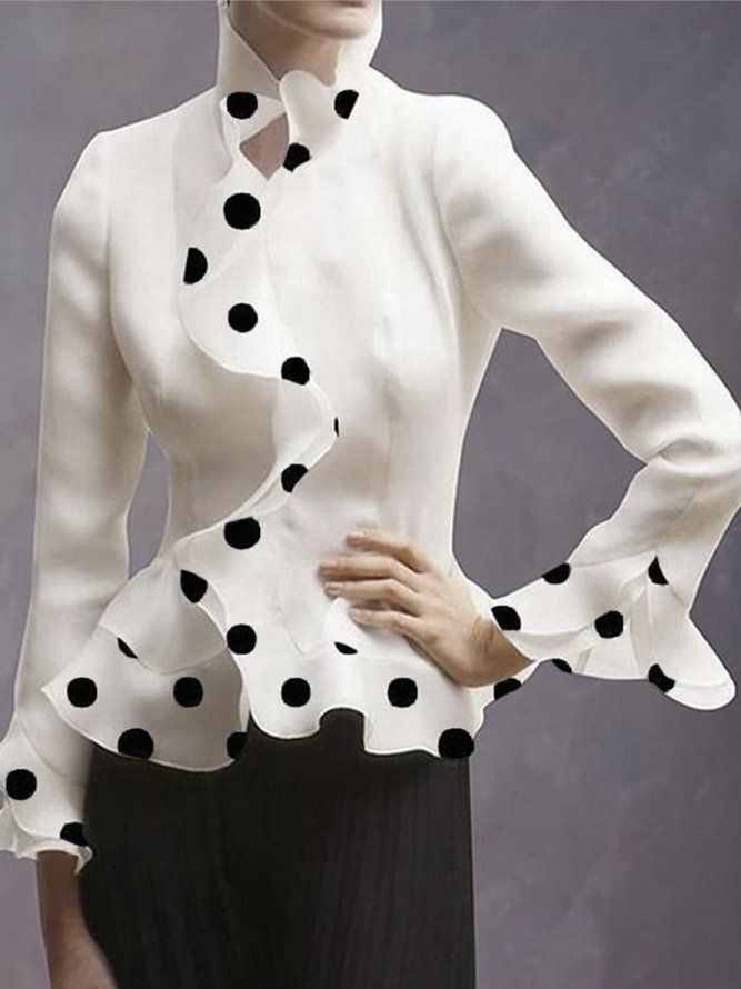 Regular Fit Elegant Polka Dots Langermet Bluse