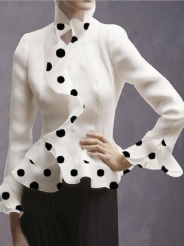 Regular Fit Elegant Polka Dots Langermet Bluse