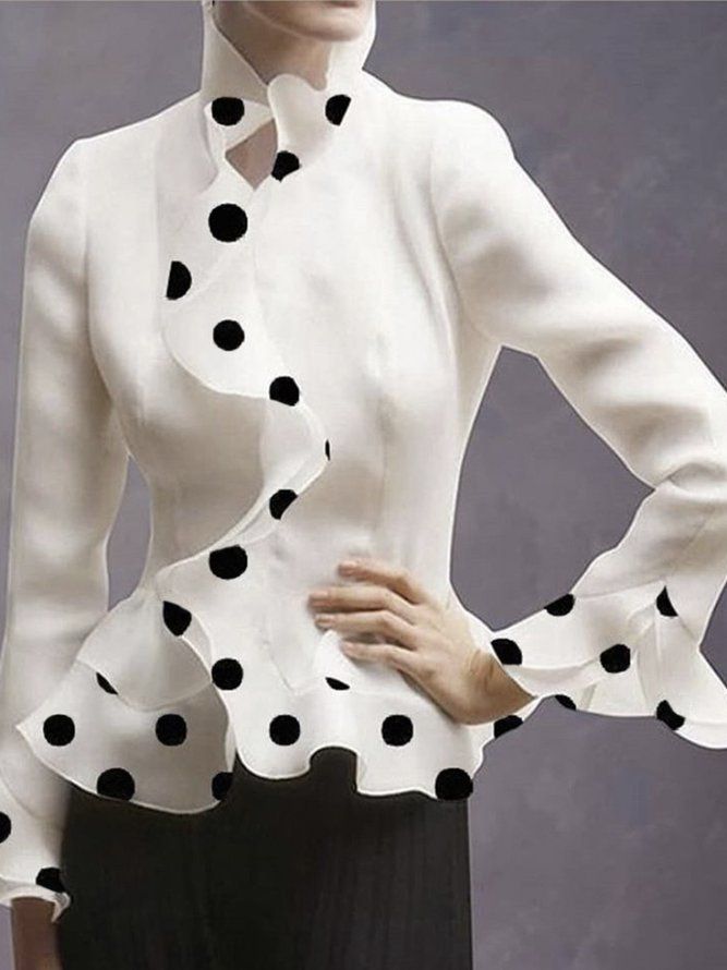 Regular Fit Elegant Polka Dots Langermet Bluse