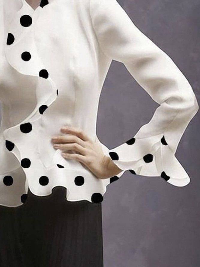 Regular Fit Elegant Polka Dots Langermet Bluse