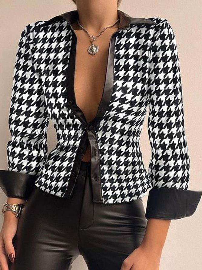 Skjortekrage Langermet Urban Regular Fit Houndstooth-Bluse