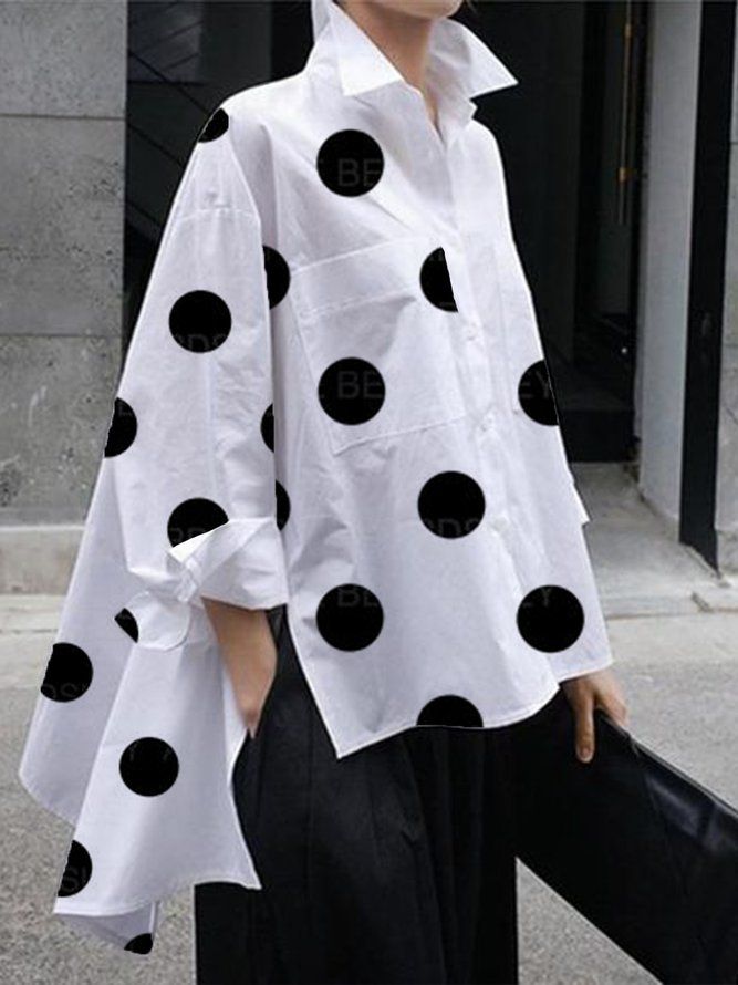 Skjortekrage Polka Dots Shift Elegant Topp