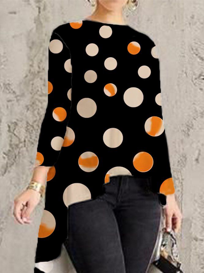 Urban Crew Neck Polka Dots Langermet Uregelmessig Bluse