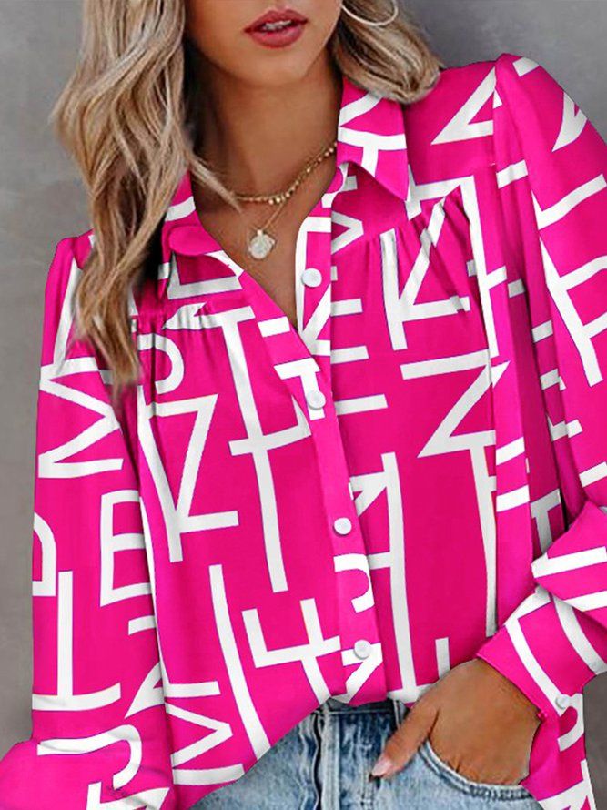 Urban Text Letters Printed Shirt Collar Bluse