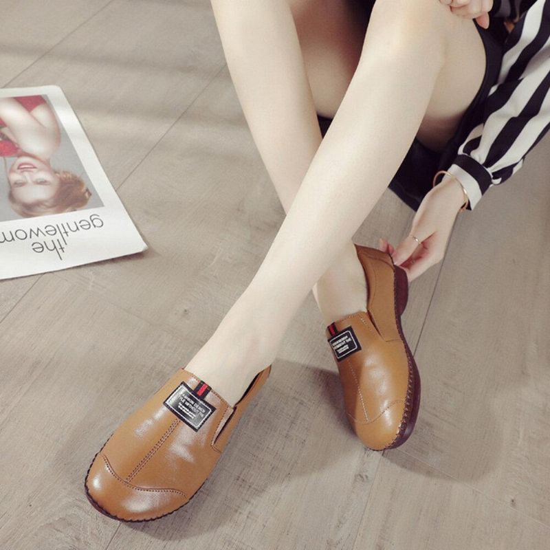 Comfy Ekte Skinn Myk Sklisikre Flate Loafers