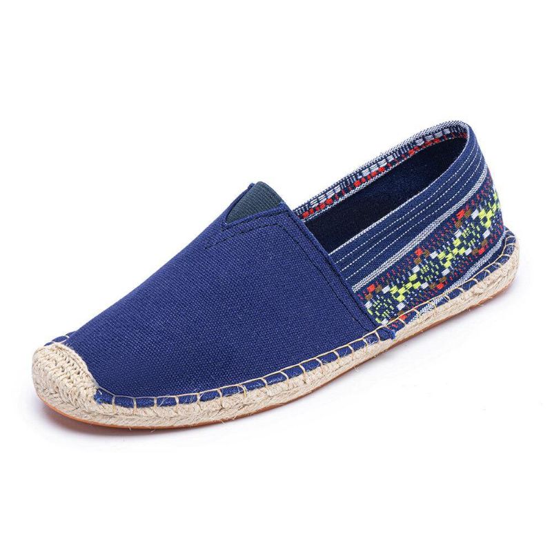 Etnisk Skjøting Fargerik Stripete Lin Komfortabel Pustende Slip On Casual Espadrille Flat Sko