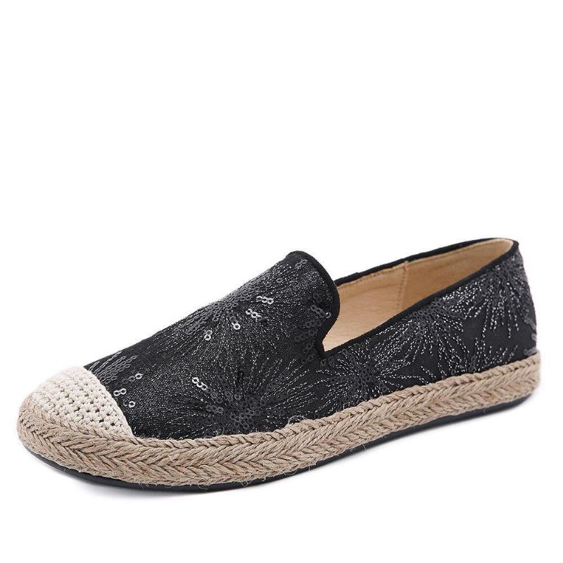 Kvinner Casual Paljetter Blomster Mønster Espadrille Flate Sko Loafers