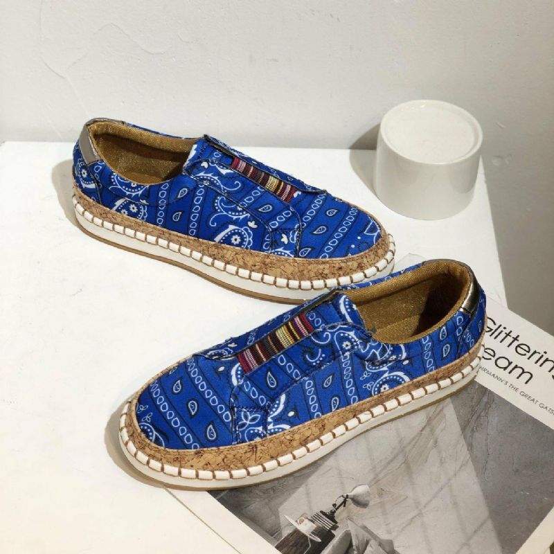 Kvinner Folkways Printing Comfy Slip On Casual Flat Shoes