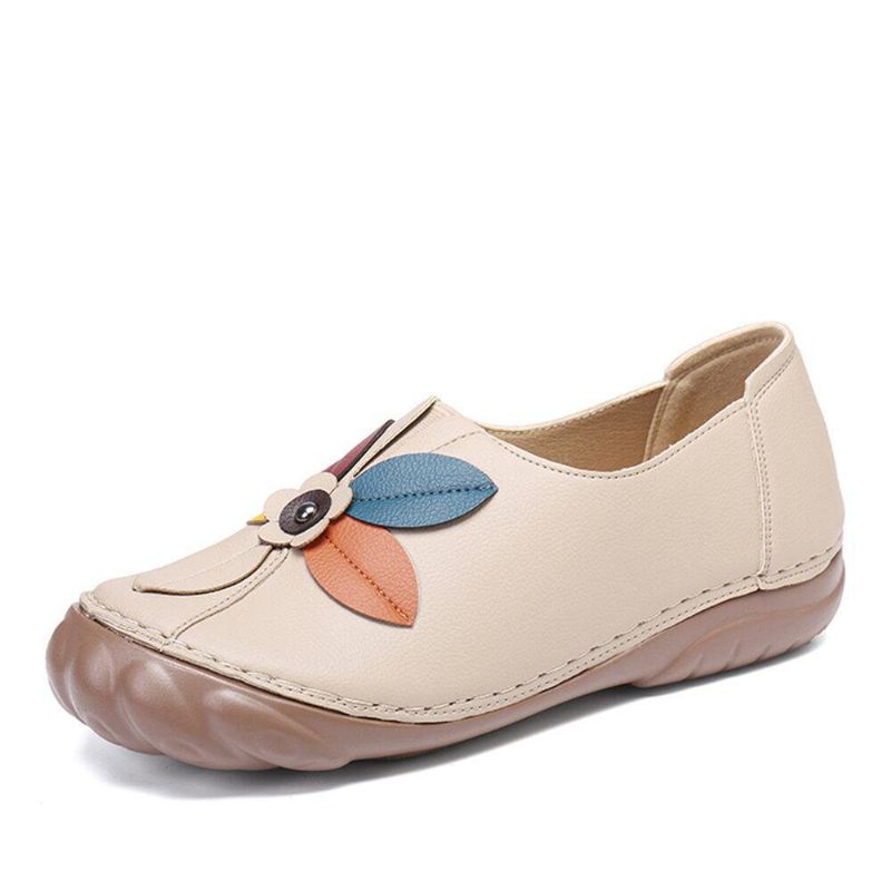 Kvinner Retro Flower Stitching Comfy Runde Toe Slip On Flat Loafers Sko