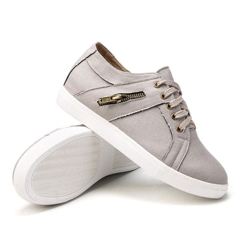 Plus Size Kvinner Retro Glidelås Dekor Canvas Lace Up Flat Casual Sko