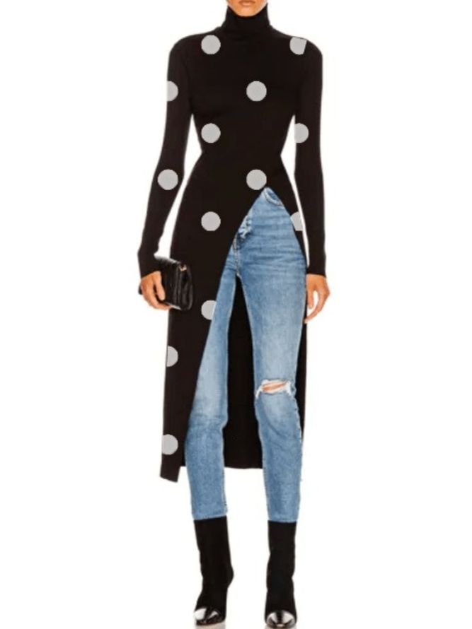 Fall Elegant Enkel High Stretch Mid-Weight Polka Dots Topp