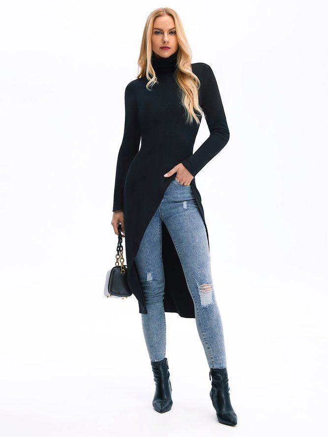 Fall Long Sleeve Simple Turtleneck Daily Simple Daily Top