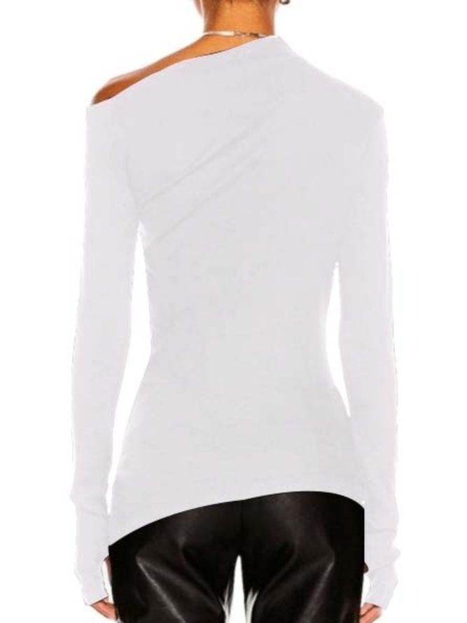 Fall One Shoulder Cotton Skinny Elegant Simple Lady Topper