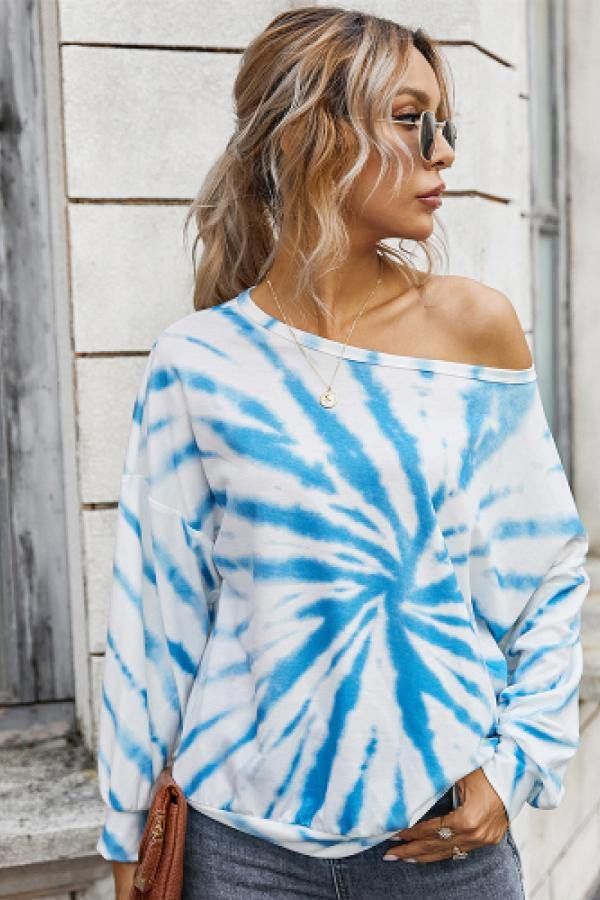 Tie Dye Off Shoulder Boat Neck Top