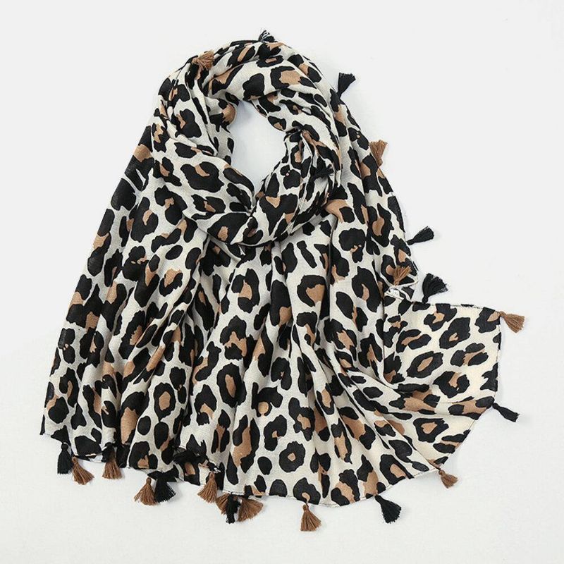 Kvinner Bomull Leopard Varmt Skjerf Langt Dusk Dual-Use Sunshade Sjal