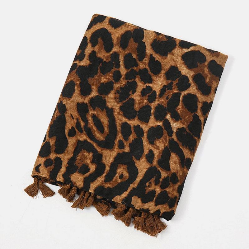 Kvinner Bomull Leopard Varmt Skjerf Langt Dusk Dual-Use Sunshade Sjal