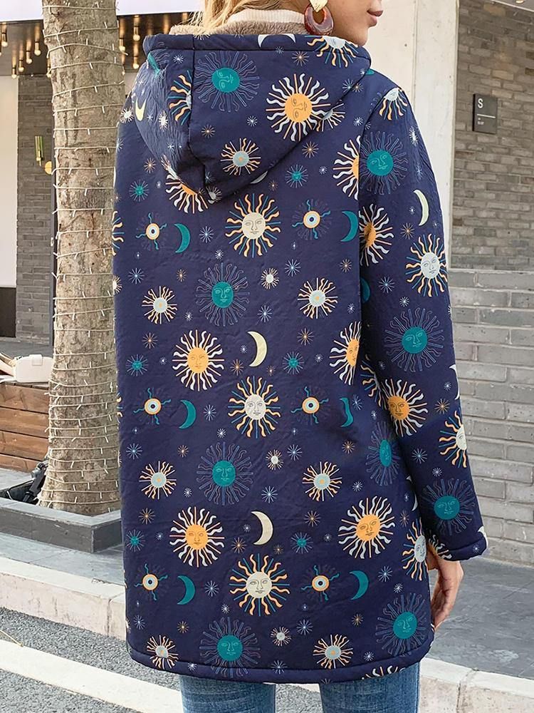 Casual Solor System Print Lommer Langermet Plus Fleece Coats