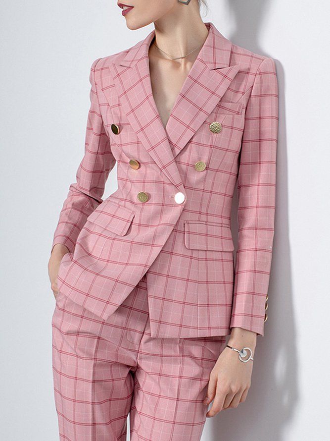 Elegant Regular Fit Lapel Collar Plaid Blazer