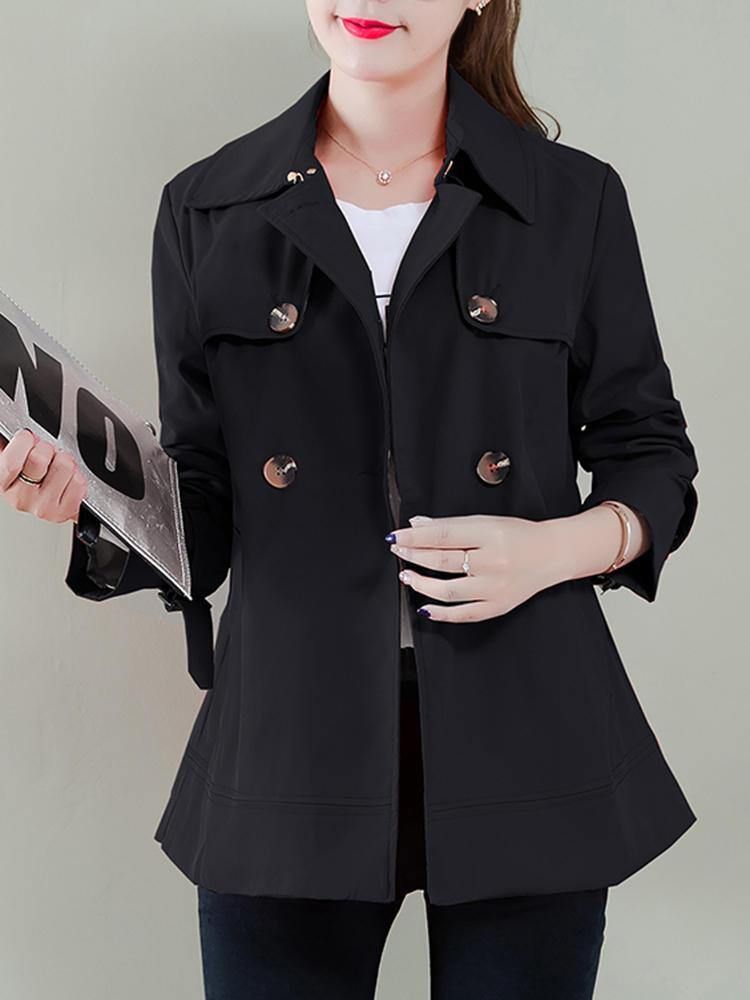 Knapp Ensfarge Langermet Lapel Casual Jakke Coats