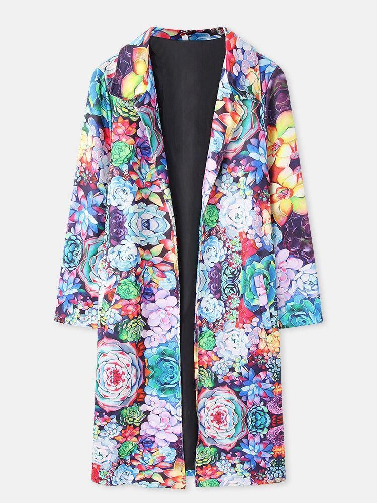 Kvinner Allover Floral Trykt Langermet Casual Lapel Coat