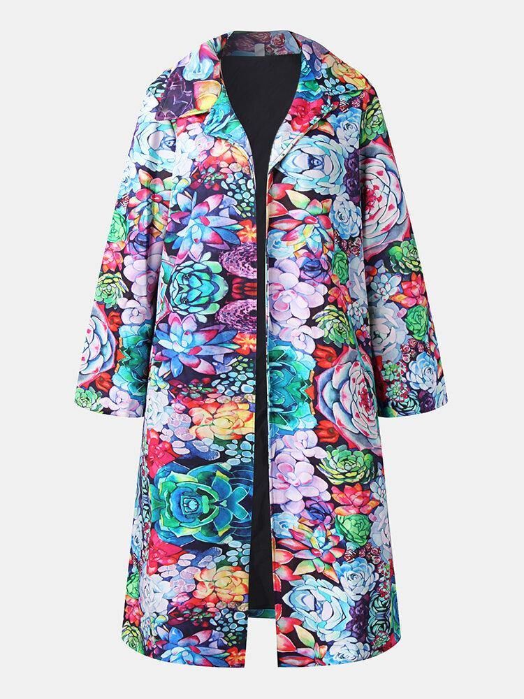 Kvinner Allover Floral Trykt Langermet Casual Lapel Coat