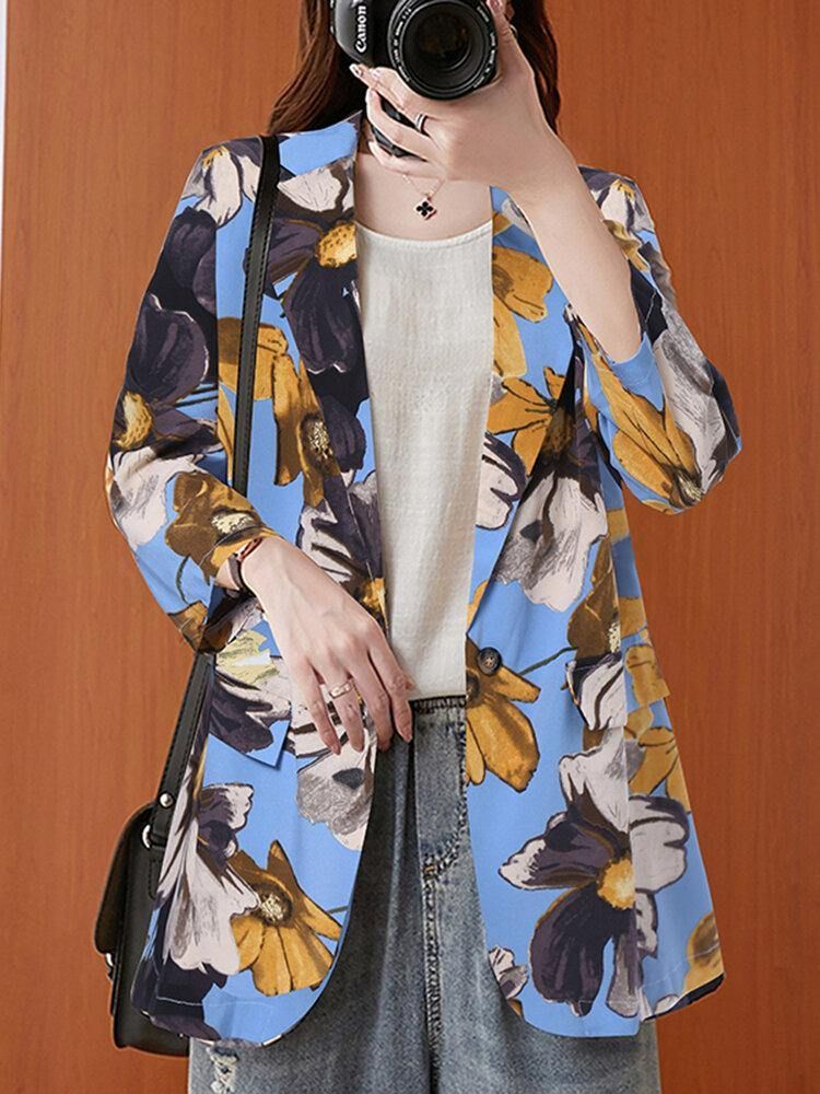 Kvinner Full Sleeve Lapel Floral Bohemian Leisure Retro Thin Suit