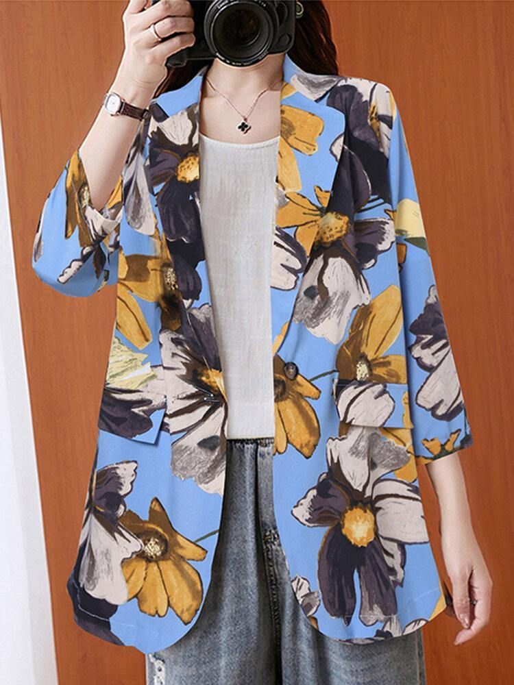 Kvinner Full Sleeve Lapel Floral Bohemian Leisure Retro Thin Suit