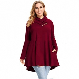 Kvinners Crinkle Collar Plus Size Topp Langermet Tunika