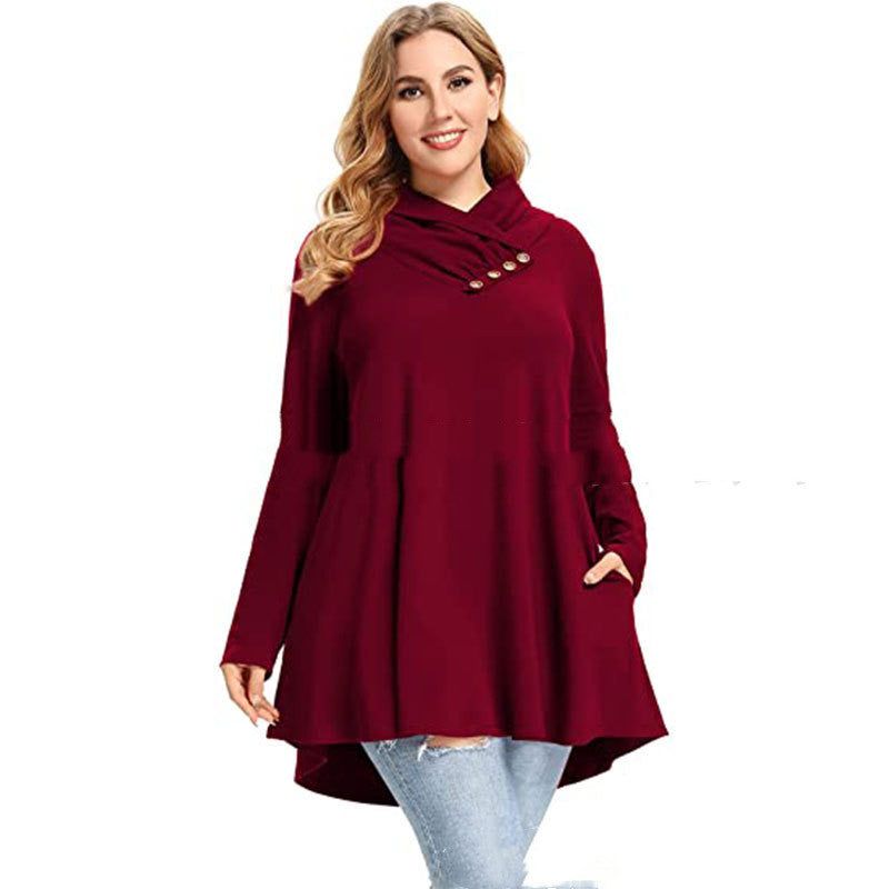 Kvinners Crinkle Collar Plus Size Topp Langermet Tunika