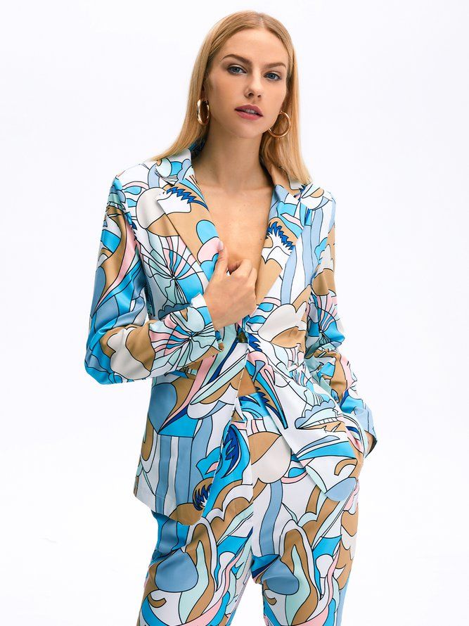 Work Abstract Printed Elegant Blazer