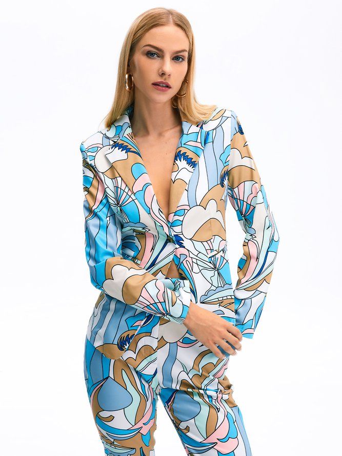 Work Abstract Printed Elegant Blazer