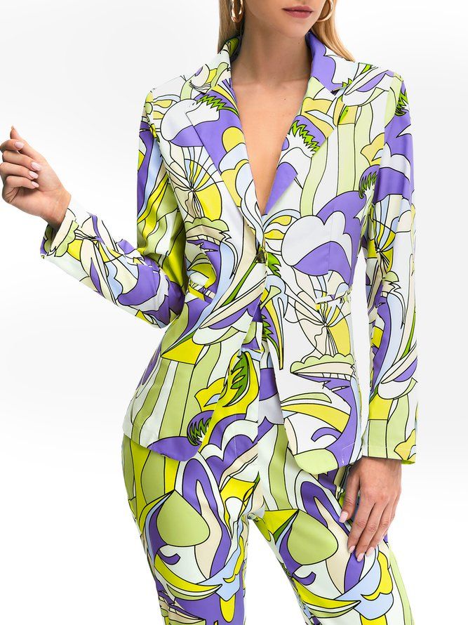 Work Abstract Printed Elegant Blazer