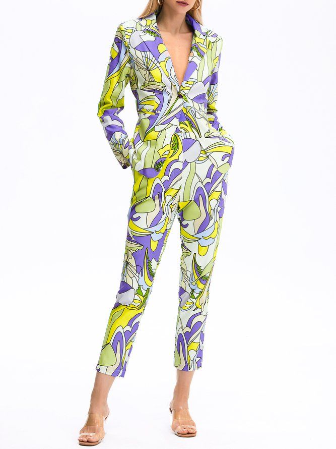 Work Abstract Printed Elegant Blazer