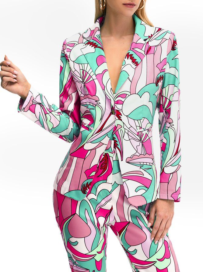 Work Abstract Printed Elegant Blazer