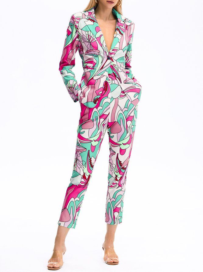 Work Abstract Printed Elegant Blazer