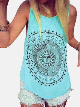 Disk Letter Print Rund Hals Løs Sommer Casual Tank Tops