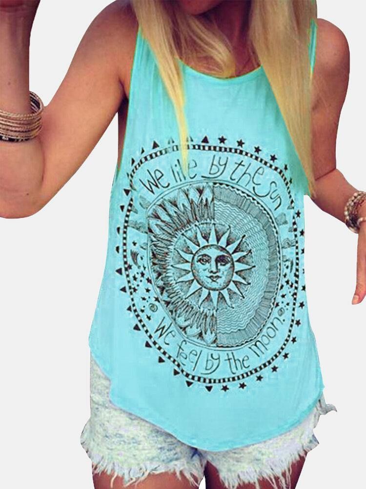 Disk Letter Print Rund Hals Løs Sommer Casual Tank Tops