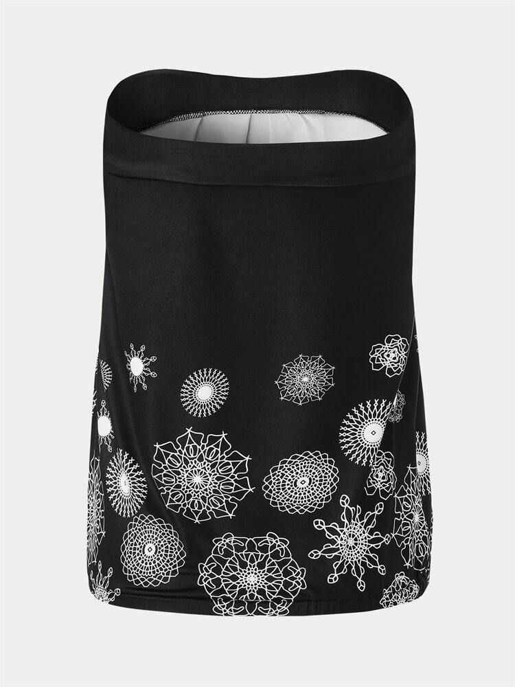 Holiday Floral Print Stroppeløs Ermeløs Black Tube Tank Top