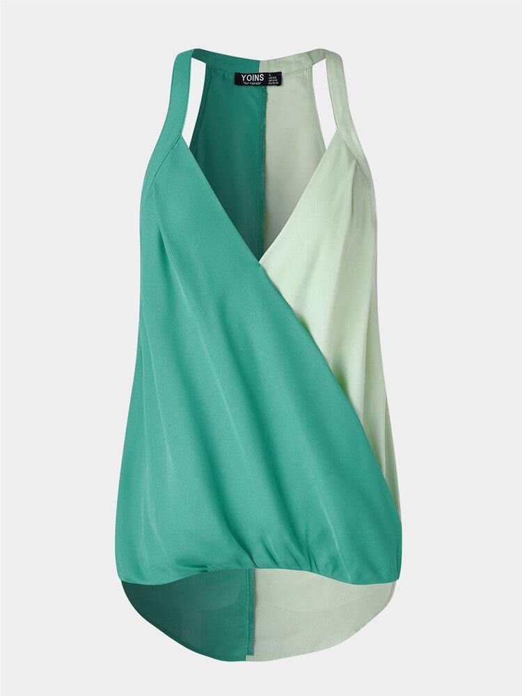 Kvinner Casual Wrap Design Patchwork V-Hals Ermeløs Tank Top