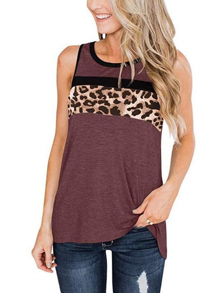 Kvinner Ermeløs Leopardprint O-Hals Uformelle Tanktops