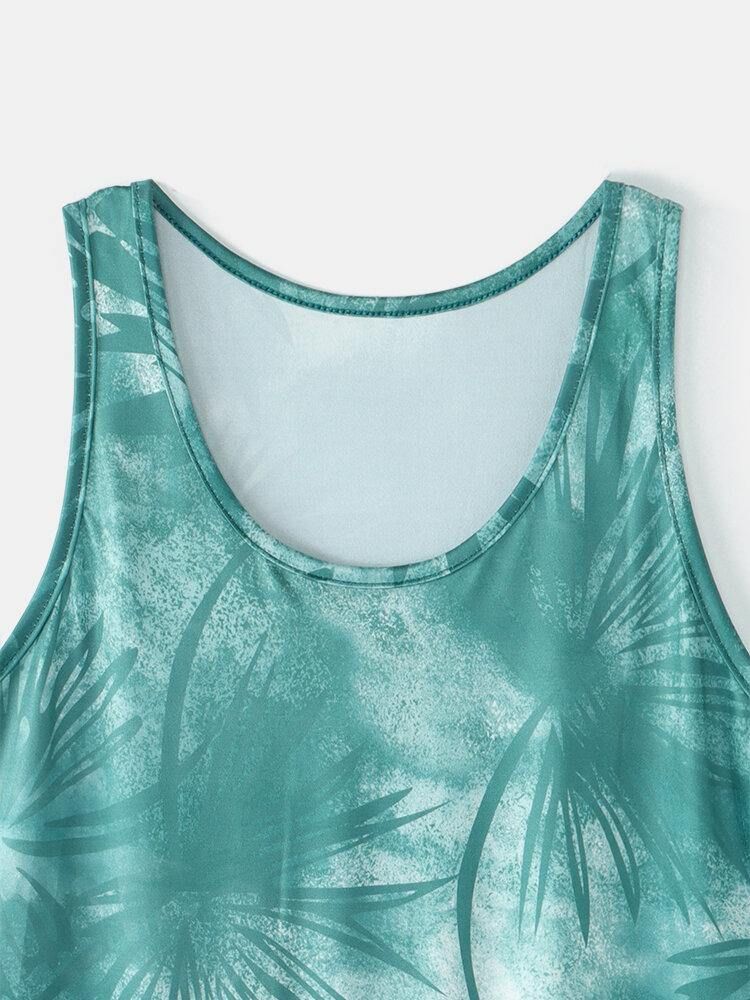 Kvinner Plant Print Ermeløs Rundhals Holiday Casual Tank Top